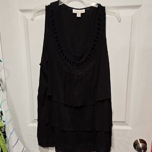 Coldwater Creek Black Layered Crochet Trim Tank Top